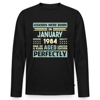40th Birthday January Vintage 1984 Gift Idea - Men's Premium Organic Long Sleeve Shirt - black - Front - Nico (187cm)