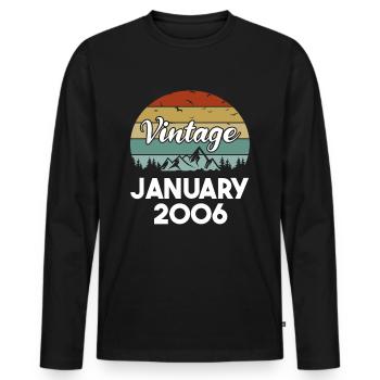 18e anniversaire janvier Vintage 2006 idée cadeau - T-shirt manches longues Premium bio Homme - noir - Devant - Nico (187cm)