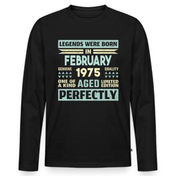 49. Geburtstag FEBRUAR Jahrgang 1975 Geschenkidee - Männer Premium Bio Langarmshirt - Schwarz - Vorne - Nico (187cm)