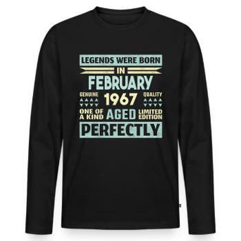 57. Geburtstag FEBRUAR Jahrgang 1967 Geschenkidee - Männer Premium Bio Langarmshirt - Schwarz - Vorne - Nico (187cm)