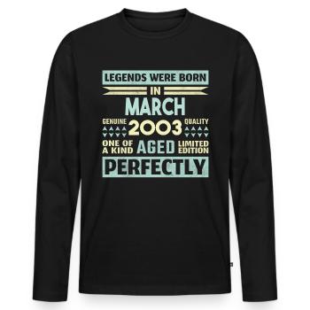 21. Geburtstag März Jahrgang 2003 Geschenkidee - Männer Premium Bio Langarmshirt - Schwarz - Vorne - Nico (187cm)