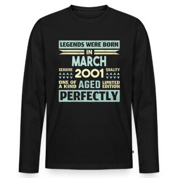 23. Geburtstag März Jahrgang 2001 Geschenkidee - Männer Premium Bio Langarmshirt - Schwarz - Vorne - Nico (187cm)