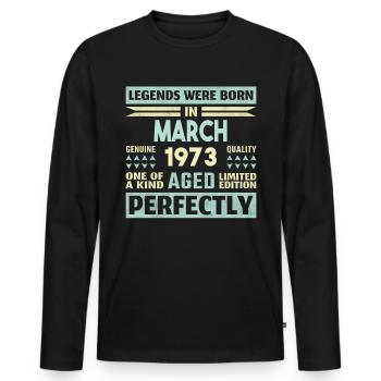 51. Geburtstag März Jahrgang 1973 Geschenkidee - Männer Premium Bio Langarmshirt - Schwarz - Vorne - Nico (187cm)