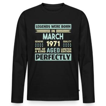 53. Geburtstag März Jahrgang 1971 Geschenkidee - Männer Premium Bio Langarmshirt - Schwarz - Vorne - Nico (187cm)