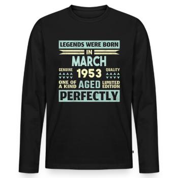 71. Geburtstag März Jahrgang 1953 Geschenkidee - Männer Premium Bio Langarmshirt - Schwarz - Vorne - Nico (187cm)