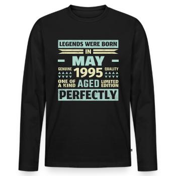 29. Geburtstag Mai Jahrgang 1995 Geschenkidee - Männer Premium Bio Langarmshirt - Schwarz - Vorne - Nico (187cm)