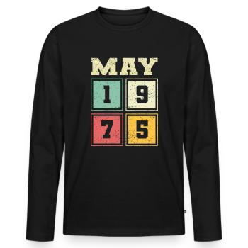 49th Birthday May Vintage 1975 Gift Idea - Men's Premium Organic Long Sleeve Shirt - black - Front - Nico (187cm)