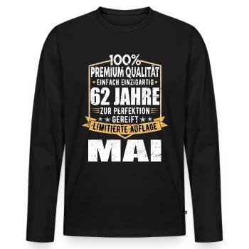 62. Geburtstag Mai Jahrgang 1962 Geschenkidee - Männer Premium Bio Langarmshirt - Schwarz - Vorne - Nico (187cm)