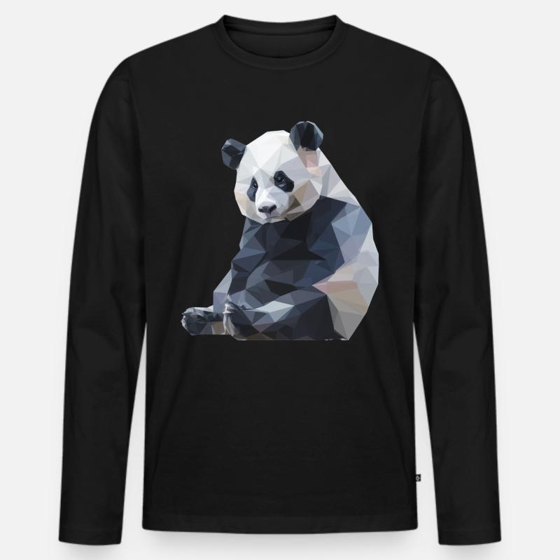 Panda I Low Poly Art Logo Design - Männer Premium Bio Langarmshirt - Schwarz