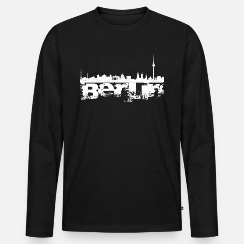 Berlin Skyline im weißem Design - Männer Premium Bio Langarmshirt - Schwarz