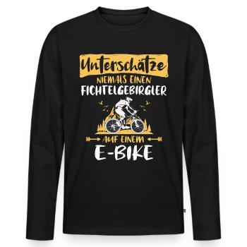 Fichtelgebirge Ebike Fichtelgebirgler Ebiking - Männer Premium Bio Langarmshirt - Schwarz - Vorne - Nico (187cm)