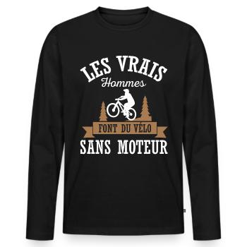 Les vrais hommes font du vélo sans moteur cycliste - T-shirt manches longues Premium bio Homme - noir - Devant - Nico (187cm)