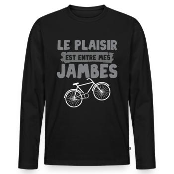 Le plaisir est entre mes jambes humour cycliste - T-shirt manches longues Premium bio Homme - noir - Devant - Nico (187cm)