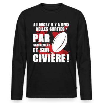 Cadeau rugby citation message sang guerre combat - T-shirt manches longues Premium bio Homme - noir - Devant - Nico (187cm)