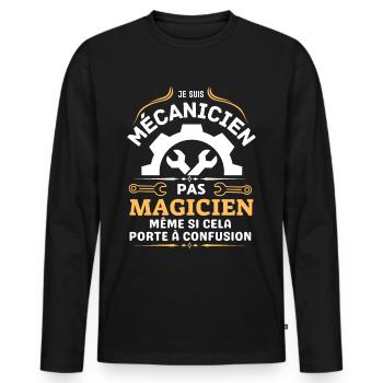 mécanicien pas magicien - T-shirt manches longues Premium bio Homme - noir - Devant - Nico (187cm)