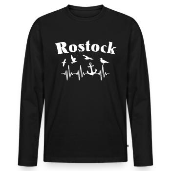 Rostock EKG Herzlinie Rostocker - Männer Premium Bio Langarmshirt - Schwarz - Vorne - Nico (187cm)