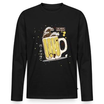 The Great Wave Kanagawa Bier in Glas - Männer Premium Bio Langarmshirt - Schwarz - Vorne - Nico (187cm)