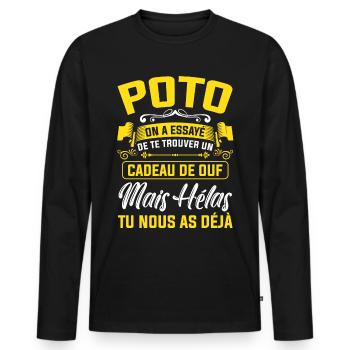 poto cadeau de ouf mais tu nous as déjà amitié - T-shirt manches longues Premium bio Homme - noir - Devant - Nico (187cm)