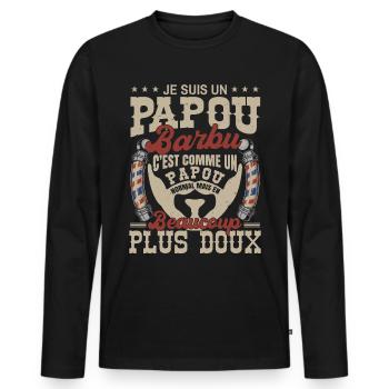 Je suis un papou barbu normal fans barbe - T-shirt manches longues Premium bio Homme - noir - Devant - Nico (187cm)