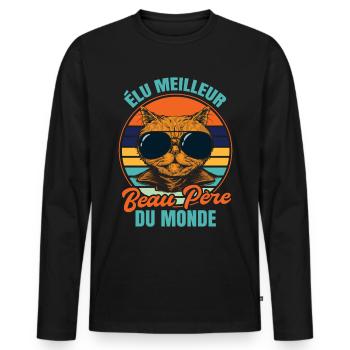 Élu meilleur beau père propriétaire chats - T-shirt manches longues Premium bio Homme - noir - Devant - Nico (187cm)