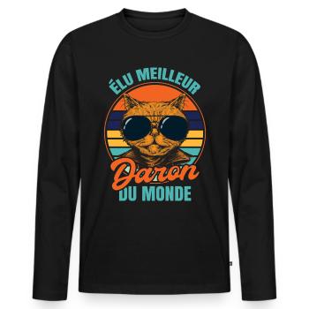 Élu meilleur daron propriétaire chats - T-shirt manches longues Premium bio Homme - noir - Devant - Nico (187cm)