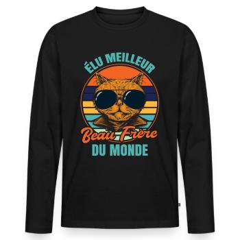 Élu meilleur beau frère propriétaire chats - T-shirt manches longues Premium bio Homme - noir - Devant - Nico (187cm)