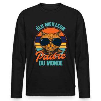 Élu meilleur padre propriétaire chats - T-shirt manches longues Premium bio Homme - noir - Devant - Nico (187cm)