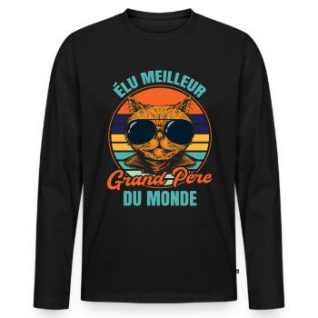 Élu meilleur grand père propriétaire chats - T-shirt manches longues Premium bio Homme - noir - Devant - Nico (187cm)