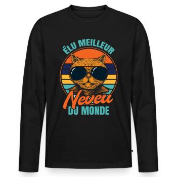 Élu meilleur neveu propriétaire chats - T-shirt manches longues Premium bio Homme - noir - Devant - Nico (187cm)