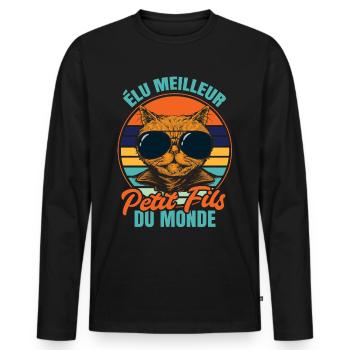 Élu meilleur petit fils propriétaire chats - T-shirt manches longues Premium bio Homme - noir - Devant - Nico (187cm)