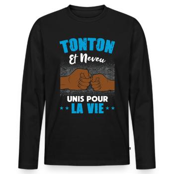 Annonce futur Tonton et neveu unis pour la vie - T-shirt manches longues Premium bio Homme - noir - Devant - Nico (187cm)