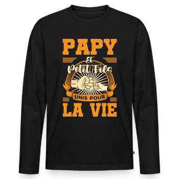 Papy et petit fils unis pour la vie fête des papy - T-shirt manches longues Premium bio Homme - noir - Devant - Nico (187cm)