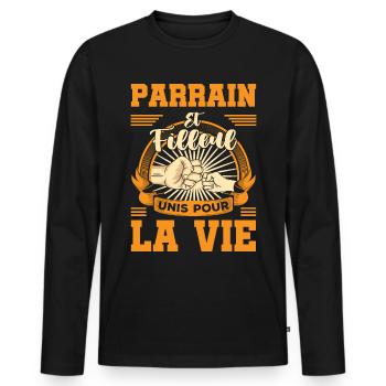 Demande parrain et filleul unis pour la vie humour - T-shirt manches longues Premium bio Homme - noir - Devant - Nico (187cm)