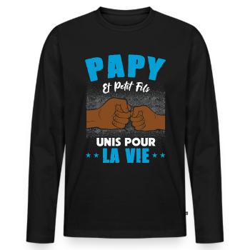 papy petit fils unis pour la vie check humour - T-shirt manches longues Premium bio Homme - noir - Devant - Nico (187cm)
