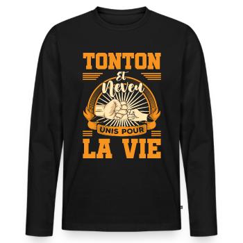 Annonce futur Tonton et neveu unis pour la vie - T-shirt manches longues Premium bio Homme - noir - Devant - Nico (187cm)