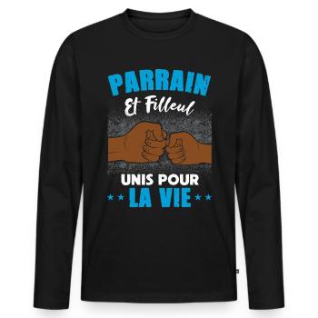Demande parrain et filleul unis pour la vie humour - T-shirt manches longues Premium bio Homme - noir - Devant - Nico (187cm)