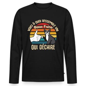 beau frère cadeau propriétaire chats lunettes cool - T-shirt manches longues Premium bio Homme - noir - Devant - Nico (187cm)