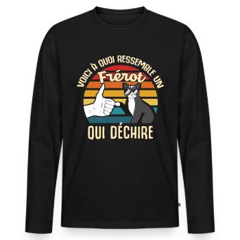 frérot cadeau propriétaire chats lunettes vintage - T-shirt manches longues Premium bio Homme - noir - Devant - Nico (187cm)