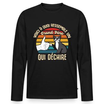 grand père cadeau propriétaire chats lunettes cool - T-shirt manches longues Premium bio Homme - noir - Devant - Nico (187cm)