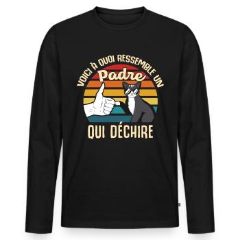 Padre papa cadeau propriétaire chats lunettes cool - T-shirt manches longues Premium bio Homme - noir - Devant - Nico (187cm)