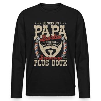 Papa barbu normal fans barbe barbier ciseaux coupe - T-shirt manches longues Premium bio Homme - noir - Devant - Nico (187cm)