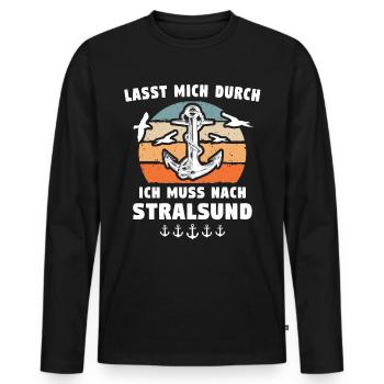 Urlaub Stralsund Sprüche - Männer Premium Bio Langarmshirt - Schwarz - Vorne - Nico (187cm)