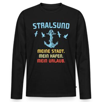 Urlaub Stralsund Sprüche - Männer Premium Bio Langarmshirt - Schwarz - Vorne - Nico (187cm)