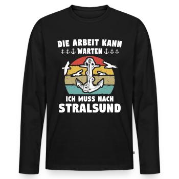 Stralsund Ostsee Urlaub - Männer Premium Bio Langarmshirt - Schwarz - Vorne - Nico (187cm)