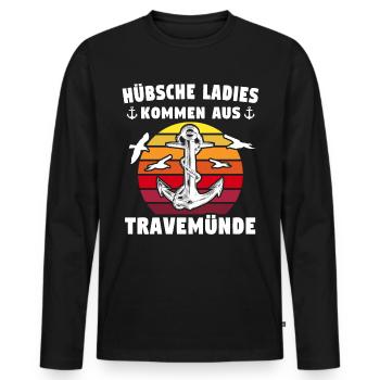 Urlaub Travemünde Ostsee - Männer Premium Bio Langarmshirt - Schwarz - Vorne - Nico (187cm)
