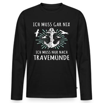 Urlaub Travemünde Ostsee - Männer Premium Bio Langarmshirt - Schwarz - Vorne - Nico (187cm)