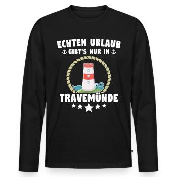 Urlaub Travemünde Ostsee - Männer Premium Bio Langarmshirt - Schwarz - Vorne - Nico (187cm)