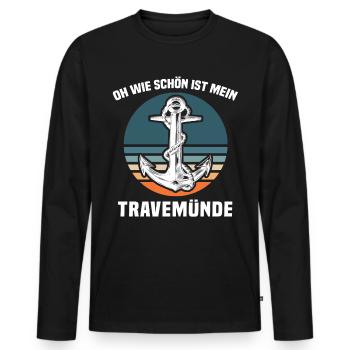 Urlaub Travemünde Ostsee - Männer Premium Bio Langarmshirt - Schwarz - Vorne - Nico (187cm)