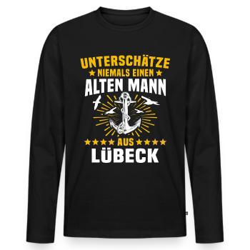 Lübeck Sprüche Hansestadt Luebeck - Männer Premium Bio Langarmshirt - Schwarz - Vorne - Nico (187cm)