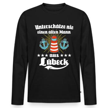 Lübeck Sprüche Hansestadt Luebeck - Männer Premium Bio Langarmshirt - Schwarz - Vorne - Nico (187cm)